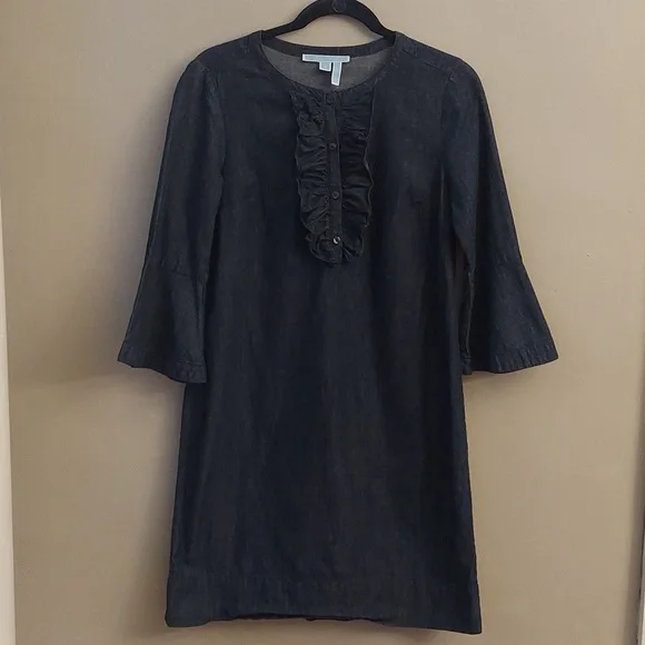DRAPER JAMES Denim Blue Chambray Ruffle sz 2 Shift Dress - Picture 3 of 10